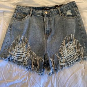 Crystal fringe shorts